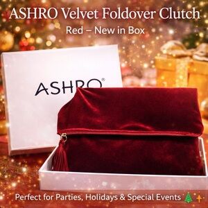 Ashro Velvet Foldover Clutch in Rich Red
